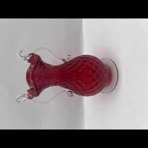 Vintage Venetian Murano diamond print Red glass vase with gold flecks